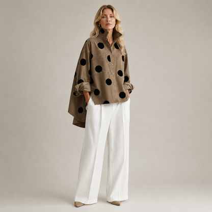Women's Oversized Polka Dot Shirt – product view | Hensley London