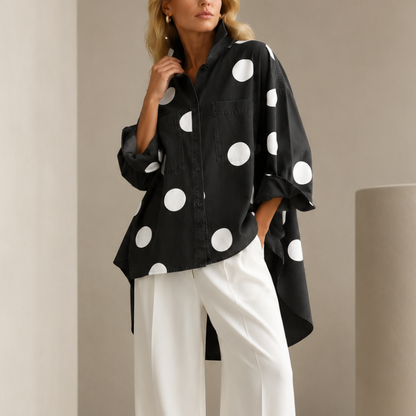 Women's Oversized Polka Dot Shirt – product view | Hensley London
