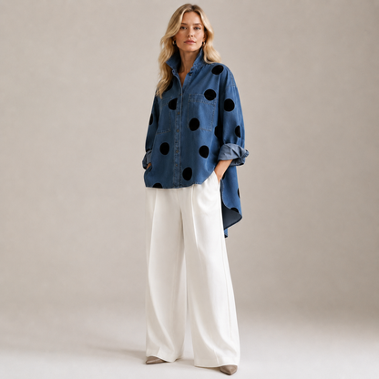Women's Oversized Polka Dot Shirt – product view | Hensley London
