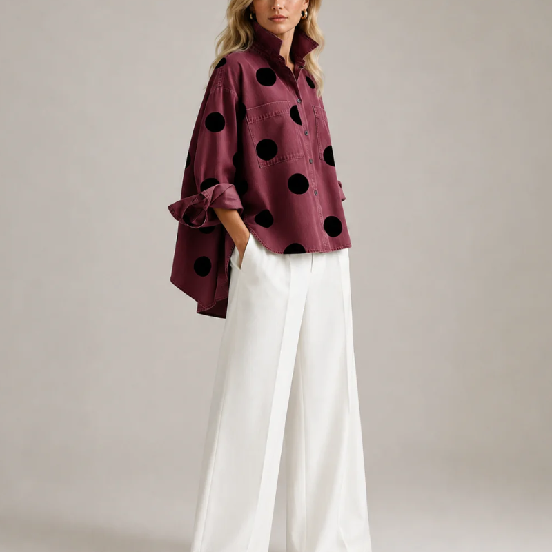 Women's Oversized Polka Dot Shirt – product view | Hensley London