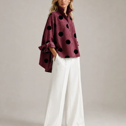 Women's Oversized Polka Dot Shirt – product view | Hensley London