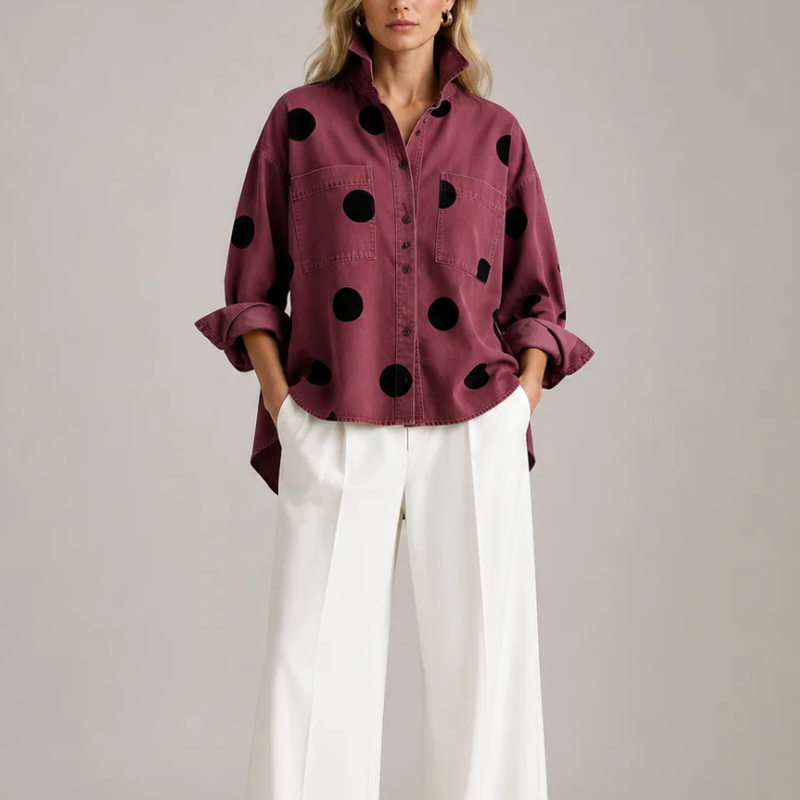 Women's Oversized Polka Dot Shirt – product view | Hensley London