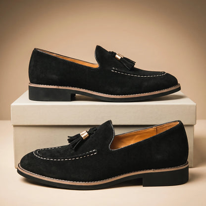 Men's Tassel-Trim Loafers in Black – product view | Hensley London