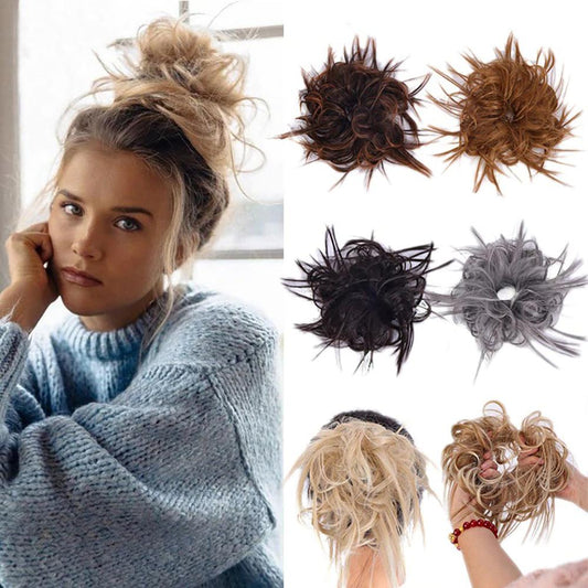 Natural Look Synthetic Messy Hair Bun Scrunchie Extension – Effortless Curly Hair Accessory 1