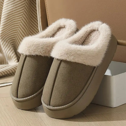 Women's Plush-Lined Slip-On Slippers in Khaki - additional view 2 | Hensley London
