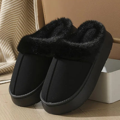 Women's Plush-Lined Slip-On Slippers in Black - additional view 3 | Hensley London