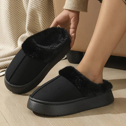 Women's Plush-Lined Slip-On Slippers in Black - additional view 5 | Hensley London