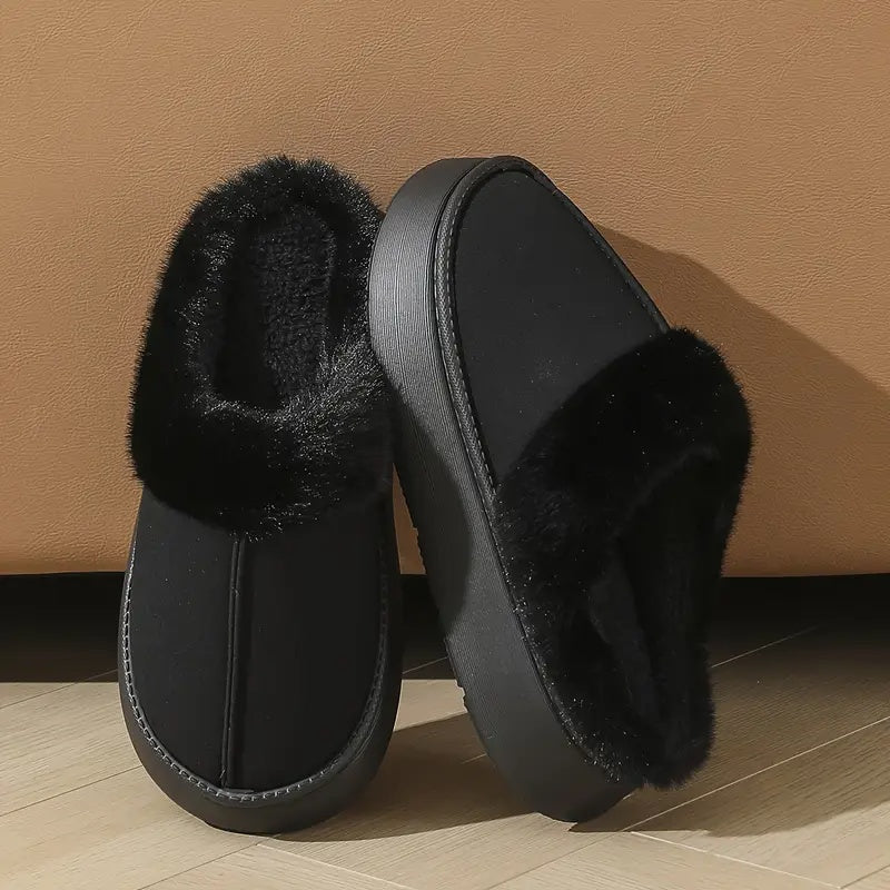 Women's Plush-Lined Slip-On Slippers in Black - additional view 6 | Hensley London