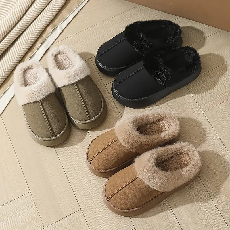 Women's Plush-Lined Slip-On Slippers in Black - additional view 9 | Hensley London