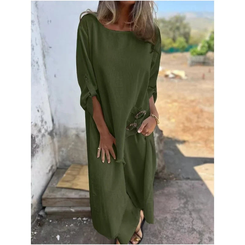 Women's Asymmetric Tunic Dress & Trouser Set in Green – Product view | Hensley London
