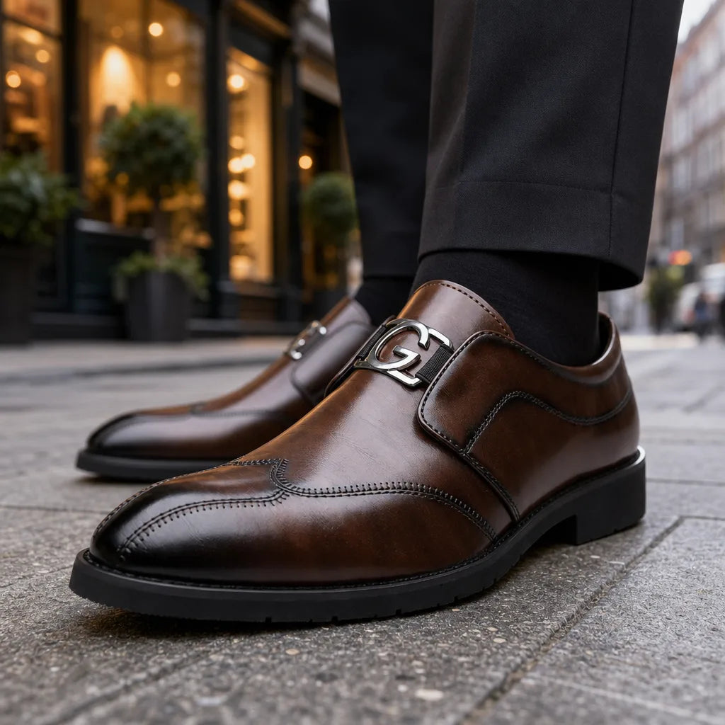 Men's Single Monk Strap Dress Shoes in Brown – front view | Hensley London