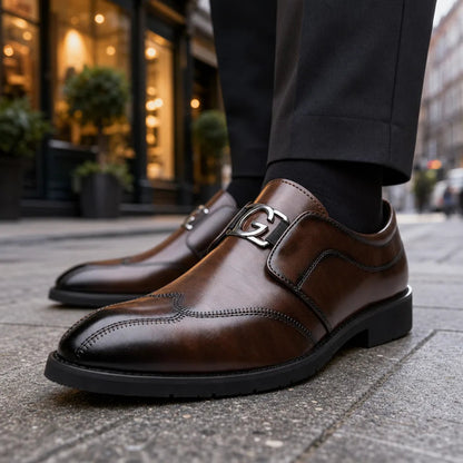 Men's Single Monk Strap Dress Shoes in Brown – front view | Hensley London