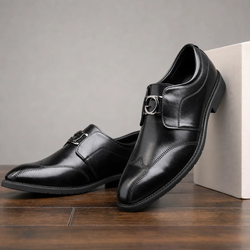 Men's Single Monk Strap Dress Shoes in Brown – side view | Hensley London