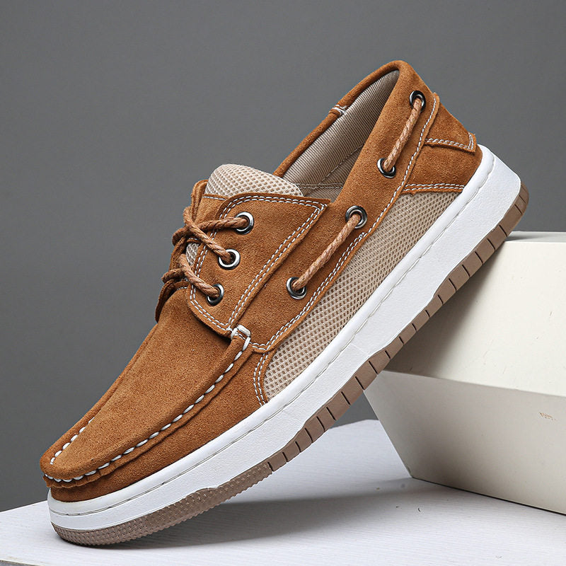 Men's Suede Boat Shoes with Mesh Panels – main view | Hensley London