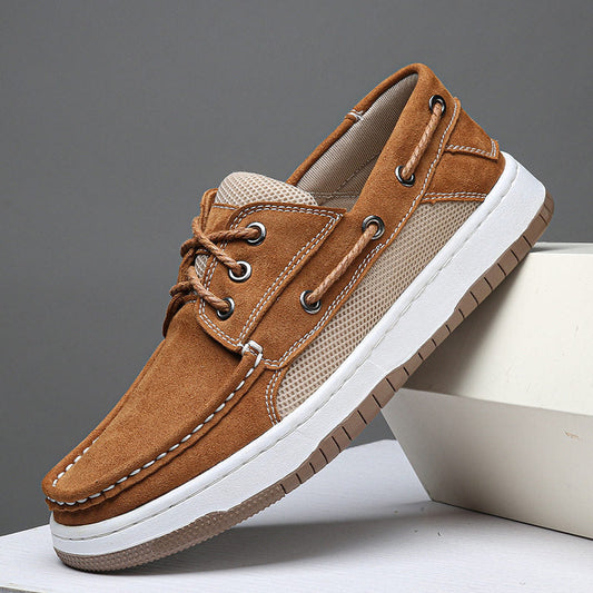 Men's Suede Boat Shoes with Mesh Panels – main view | Hensley London
