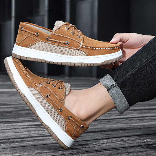 Men's Suede Boat Shoes with Mesh Panels – colour option | Hensley London
