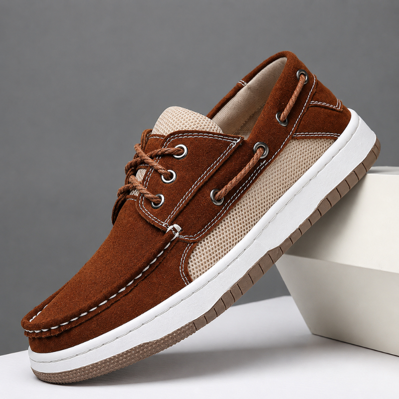 Men's Suede Boat Shoes with Mesh Panels – colour option | Hensley London