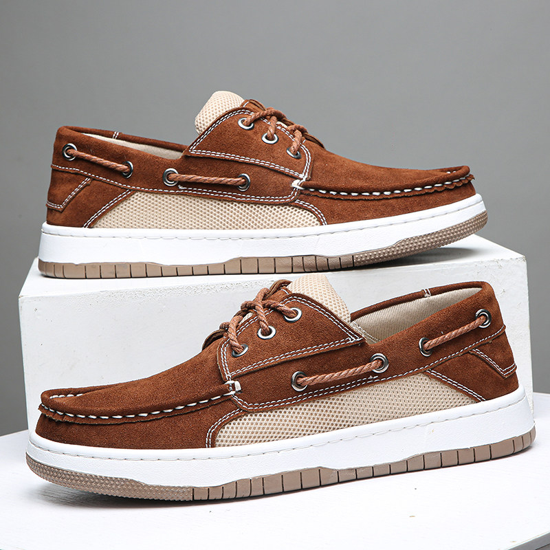 Men's Suede Boat Shoes with Mesh Panels – colour option | Hensley London