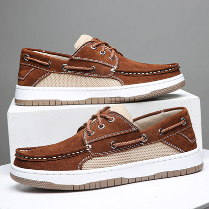 Men's Suede Boat Shoes with Mesh Panels – colour option | Hensley London