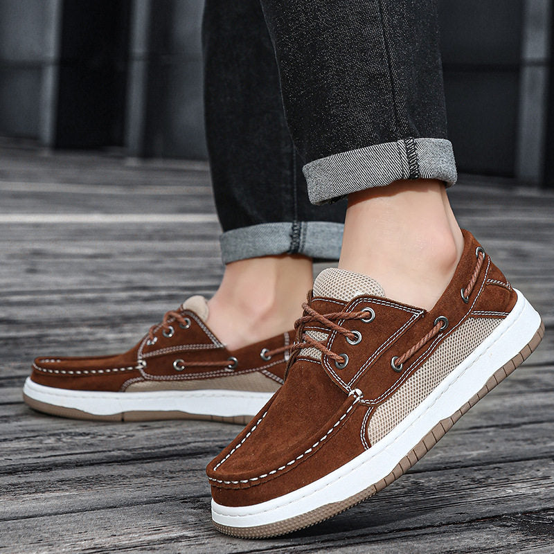 Men's Suede Boat Shoes with Mesh Panels – mesh panel detail | Hensley London