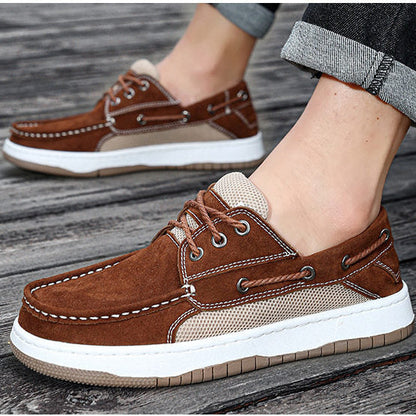 Men's Suede Boat Shoes with Mesh Panels – rope lace detail | Hensley London