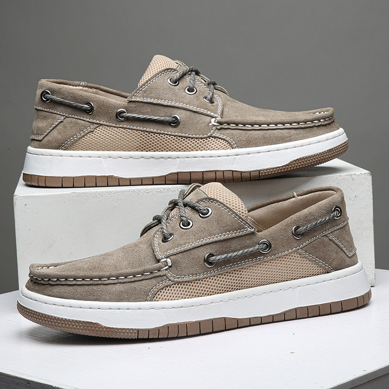 Men's Suede Boat Shoes with Mesh Panels – back view | Hensley London