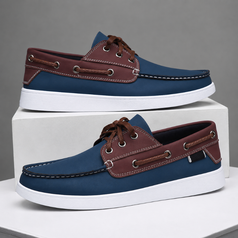Men's Genuine Leather Lace-Up Boat Shoes – side view | Hensley London