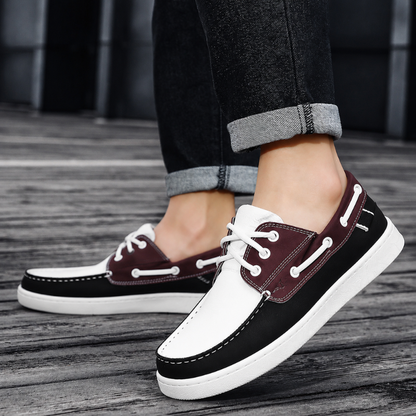 Men's Genuine Leather Lace-Up Boat Shoes – stitching detail | Hensley London
