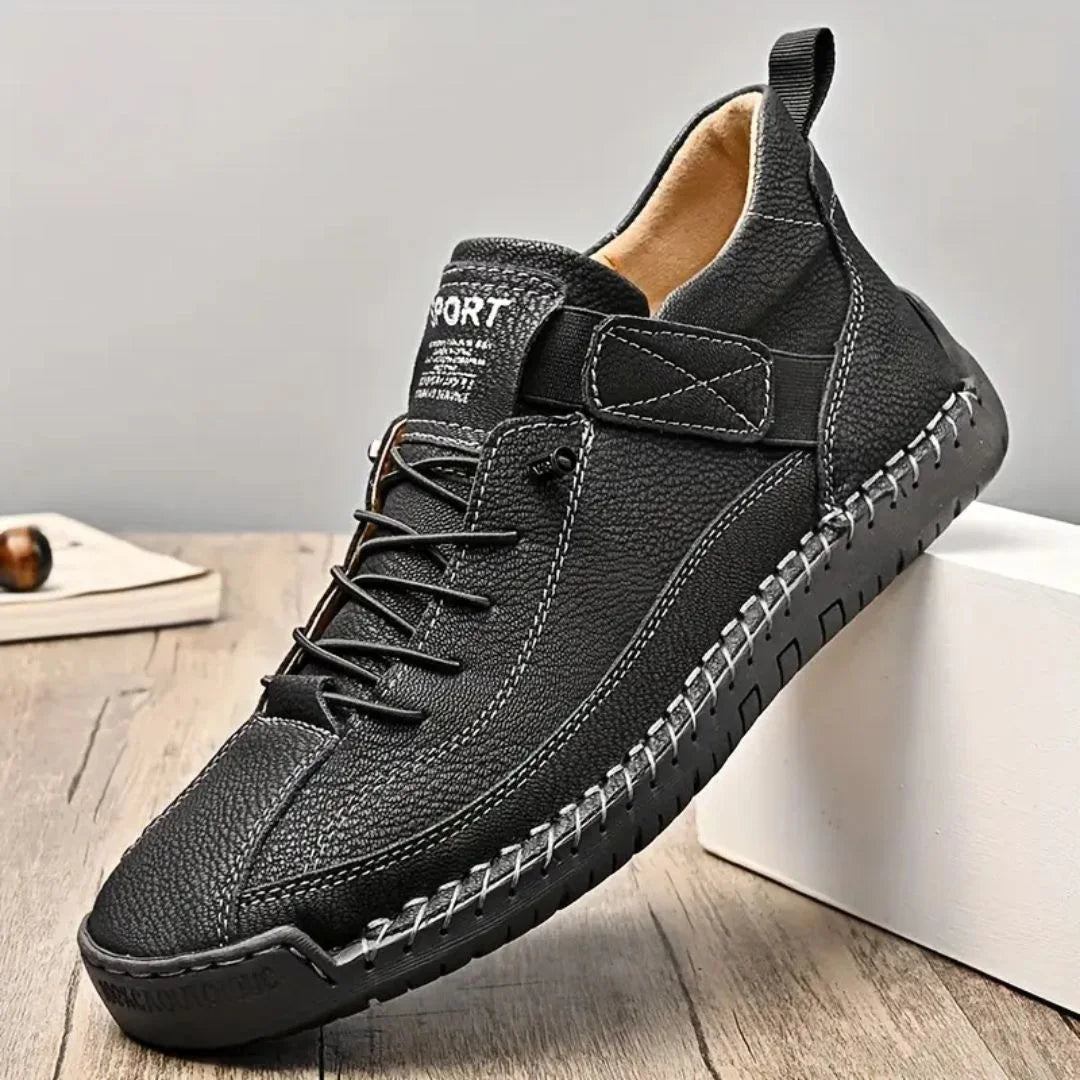 Men's Lace-Up Textured-Sole Sneakers in Black – product view | Hensley London