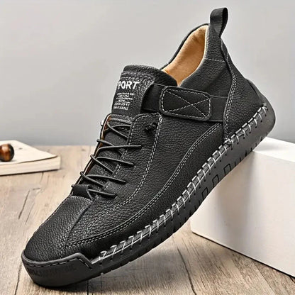 Men's Lace-Up Textured-Sole Sneakers in Black – product view | Hensley London