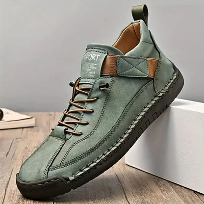 Men's Lace-Up Textured-Sole Sneakers in Green – product view | Hensley London