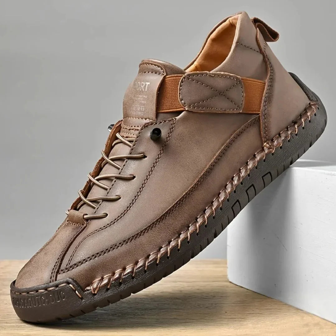 Men's Lace-Up Textured-Sole Sneakers in Brown – product view | Hensley London