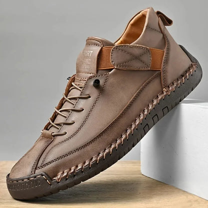 Men's Lace-Up Textured-Sole Sneakers in Brown – product view | Hensley London