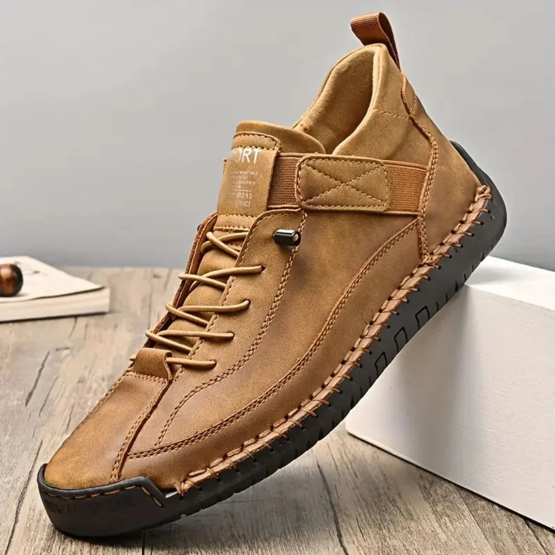 Men's Lace-Up Textured-Sole Sneakers in Khaki – product view | Hensley London