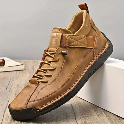 Men's Lace-Up Textured-Sole Sneakers in Khaki – product view | Hensley London