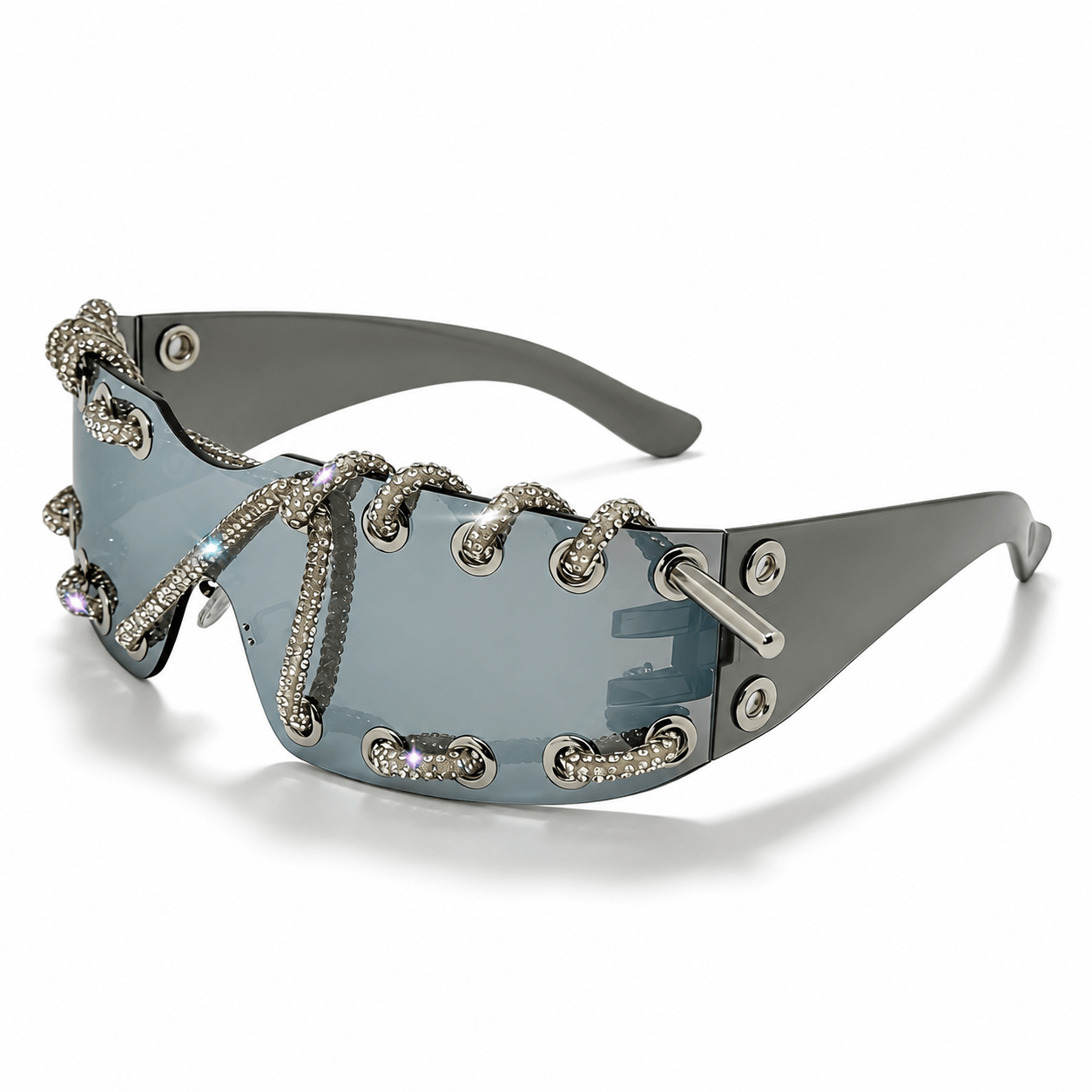Women's Shield Wrap Sunglasses in Chrome Smoke – front view | Hensley London