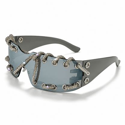 Women's Shield Wrap Sunglasses in Chrome Smoke – front view | Hensley London