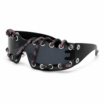 Women's Shield Wrap Sunglasses in Night Rose – front view | Hensley London