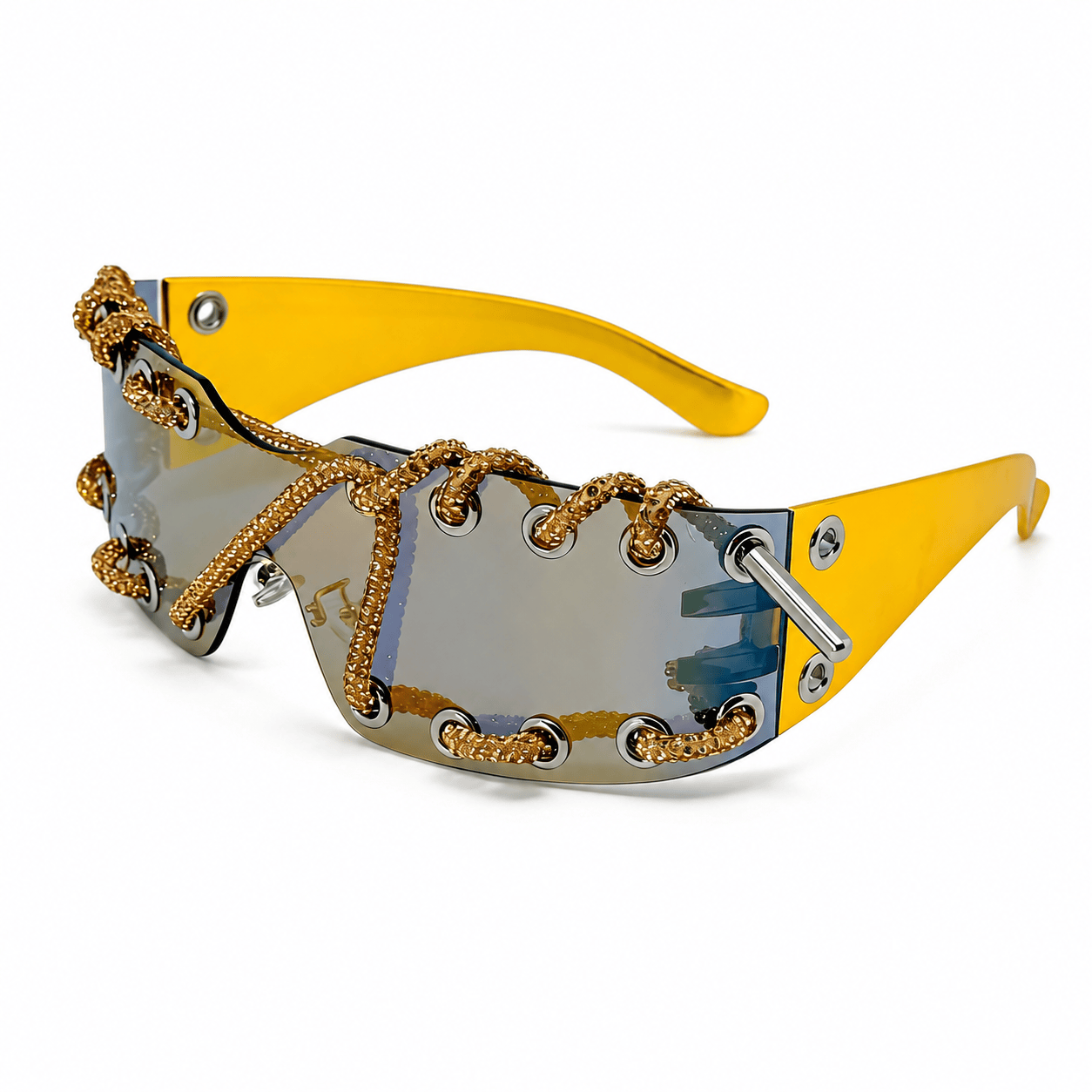 Women's Shield Wrap Sunglasses in Gold Voltage – front view | Hensley London