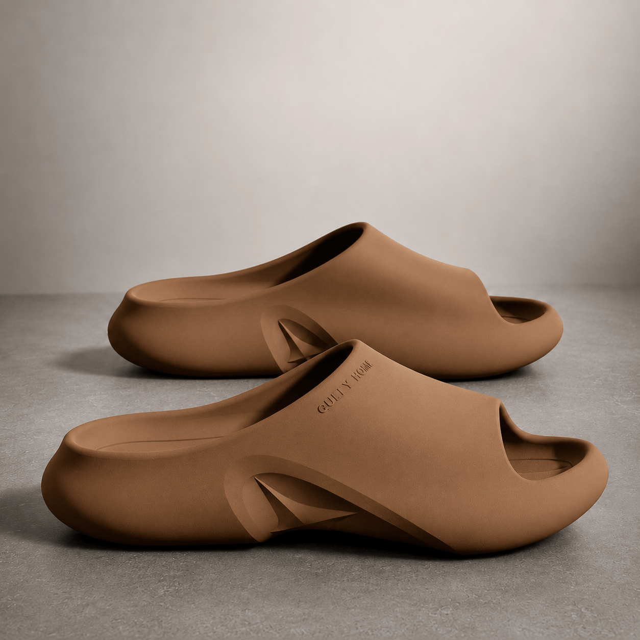 Men's Cushioned Foam Slides in Brown – Front View | Hensley London