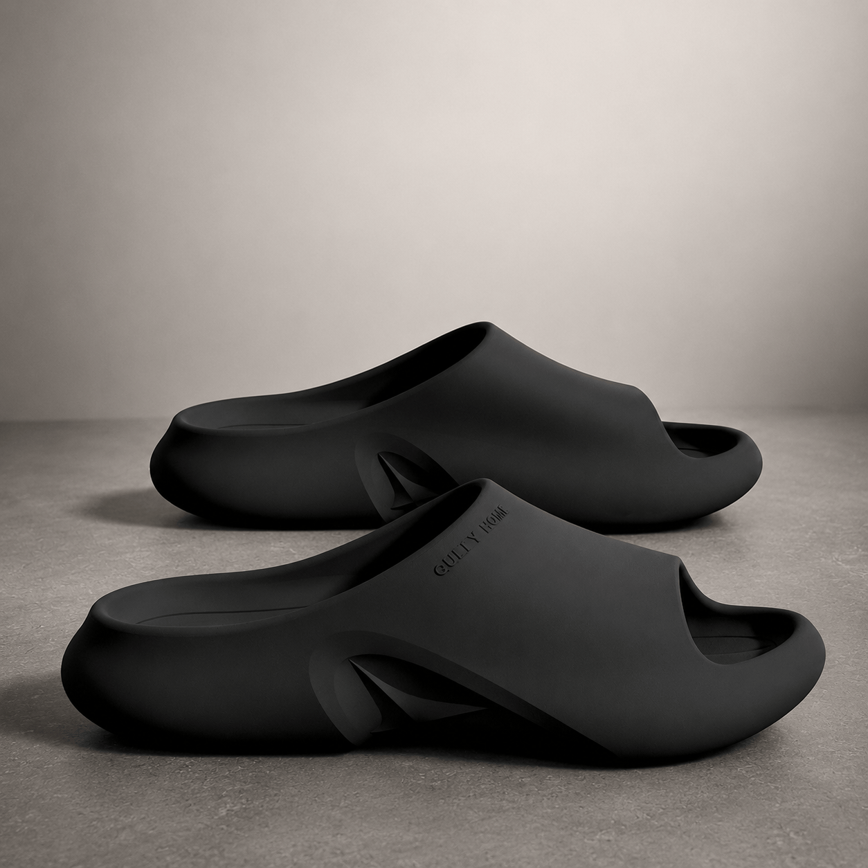 Men's Cushioned Foam Slides in Brown – Side View | Hensley London