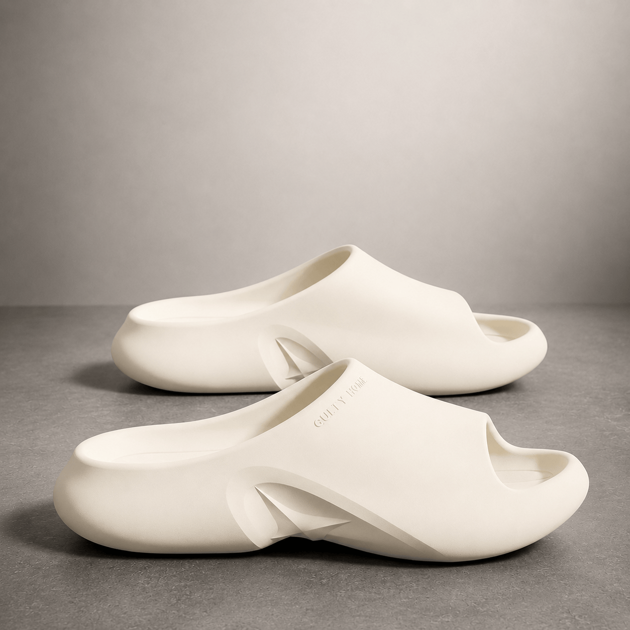 Men's Cushioned Foam Slides in Brown – Detail Shot | Hensley London
