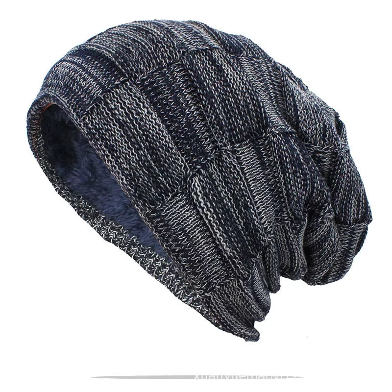 Textured Slouch Knit Beanie in Black – product view | Hensley London