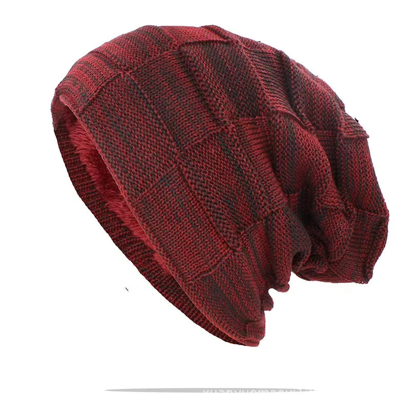 Textured Slouch Knit Beanie in Red – product view | Hensley London