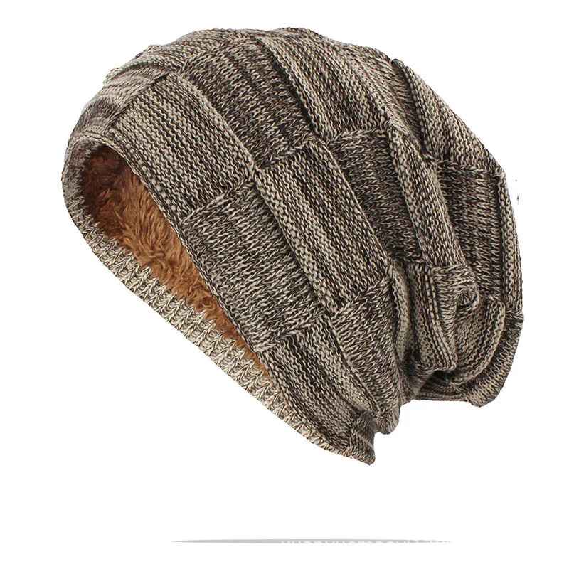 Textured Slouch Knit Beanie in Brown – product view | Hensley London
