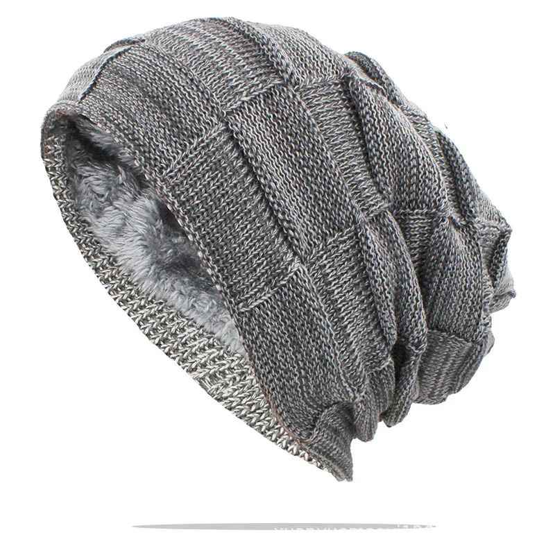 Textured Slouch Knit Beanie in Gray – product view | Hensley London