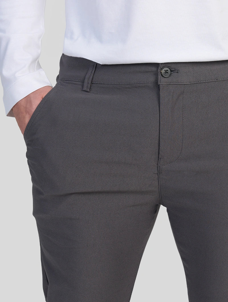 Men's Stretch Slim-Fit Pants in Grey – detail view | Hensley London