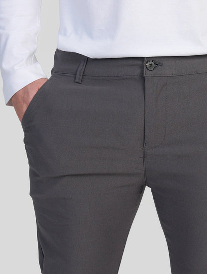 Men's Stretch Slim-Fit Pants in Grey – detail view | Hensley London