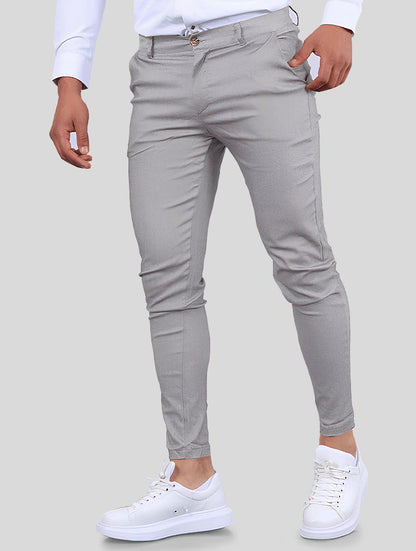 Men's 4-Way Stretch Slim Fit Pants in Light Grey – front view | Hensley London