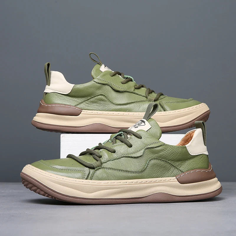 Men's Genuine Leather Low-Top Sneakers – Cushioned